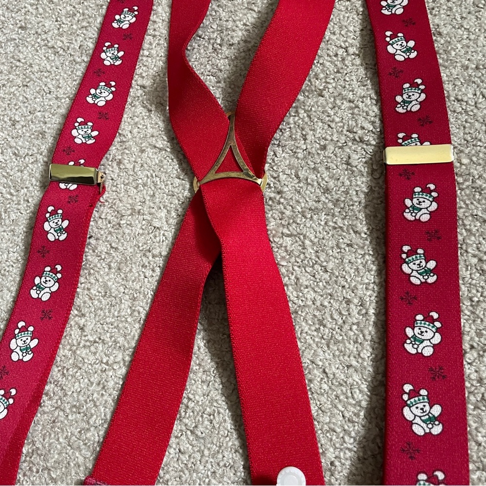 CAS Santa TEDDY BEAR Suspenders Braces W. Germany Elastic Red Christmas Holiday - Picture 3 of 5
